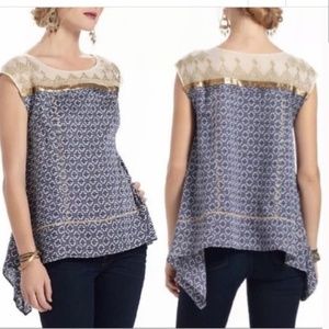 Anthropologie Floreat Gold Stream Sequin Embroidered Blouse Top Shirt